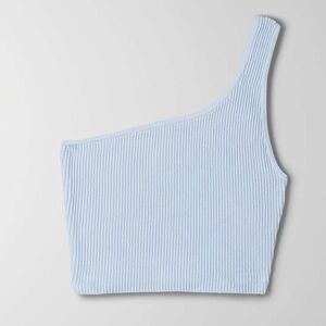 Aritzia Babaton One-Shoulder Ribbed Crop Top in Light Blue size 2XS XXS